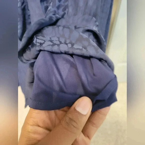 Great Jones Navy Blue Jacquard Leopard Printed Ruffle Bell Sleeves Midi Dress(4) - Picture 8 of 10